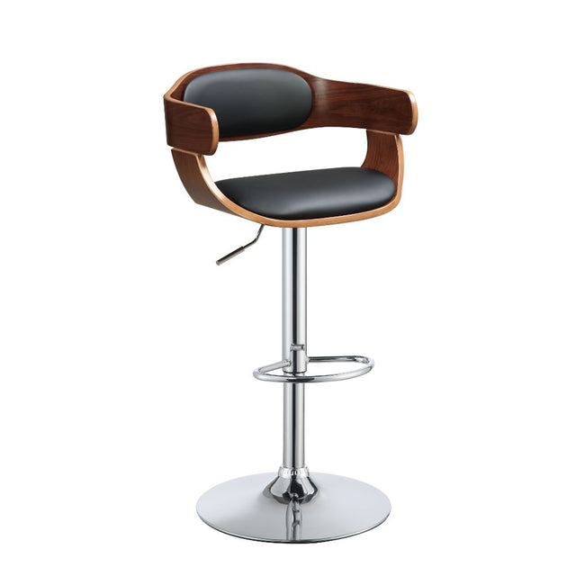 Acme - Camila Adjustable Stool W/Swivel 96749 Black Synthetic Leather & Walnut Finish