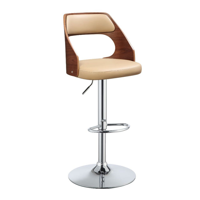 Acme - Camila Adjustable Stool W/Swivel 96752 Beige Synthetic Leather & Walnut Finish