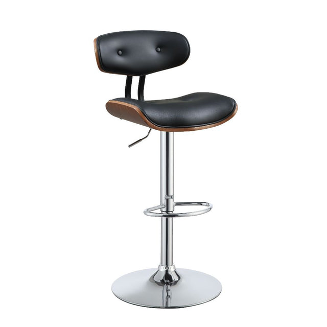 Acme - Camila Adjustable Stool W/Swivel 96755 Black Synthetic Leather & Walnut Finish