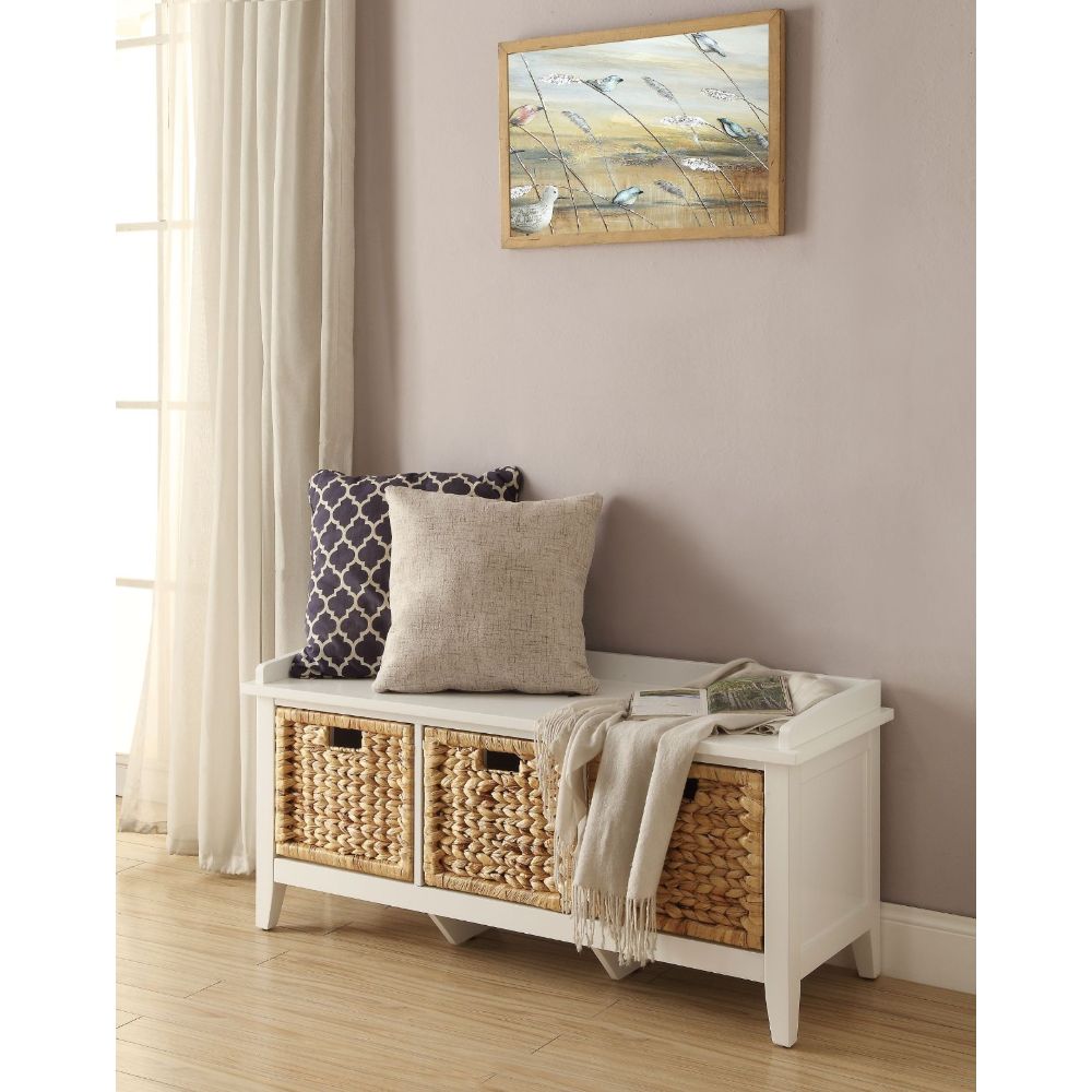 Acme - Flavius Bench W/Storage 96759 Rattan & White Finish