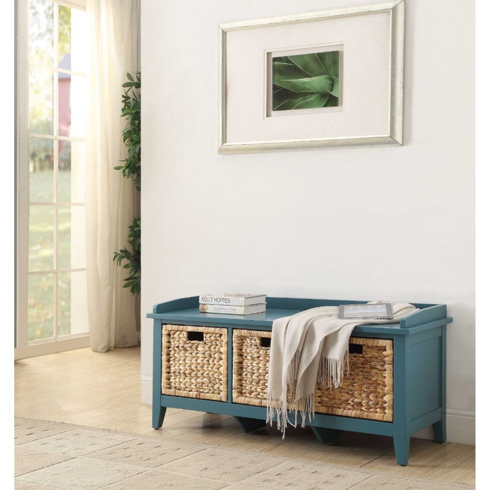 Acme - Flavius Bench W/Storage 96761 Rattan & Teal Finish