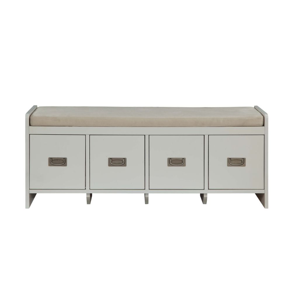 Acme - Berci Bench W/Storage 96775 Beige Fabric & White Finish