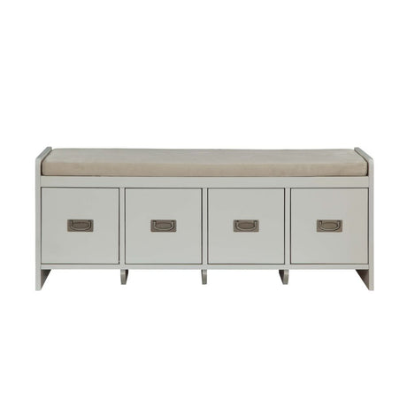 Acme - Berci Bench W/Storage 96775 Beige Fabric & White Finish