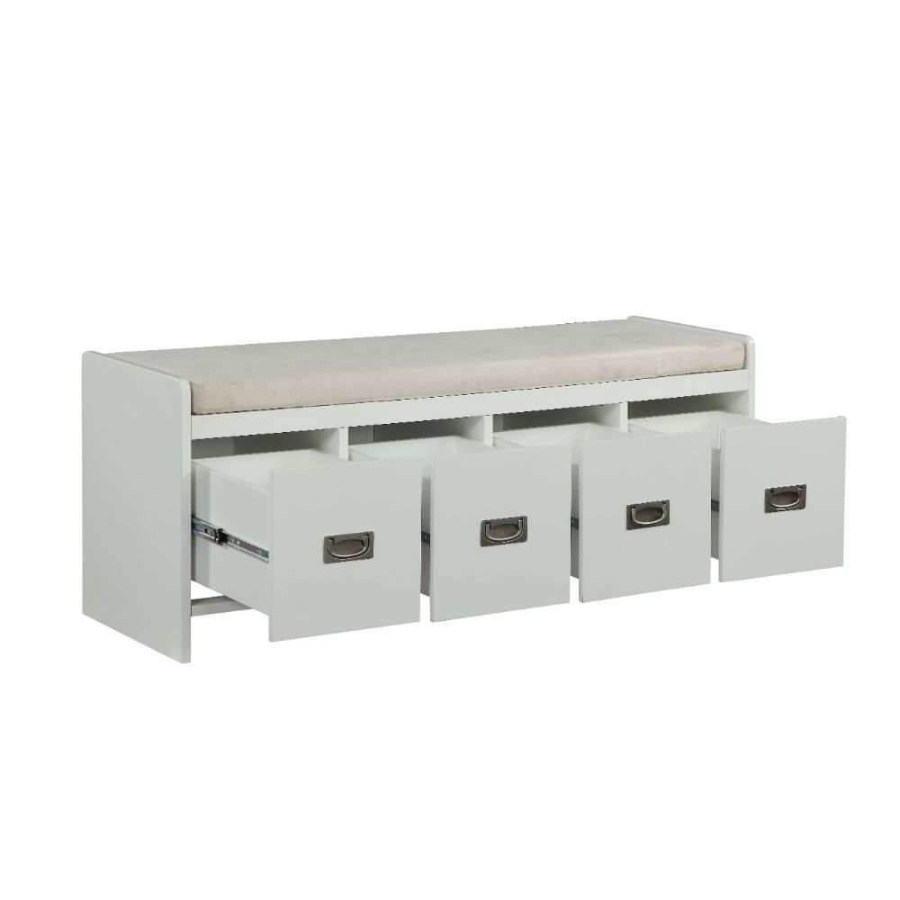 Berci Bench W/Storage 96775 Beige Fabric & White Finish | Acme - 96775 - Home Elegance USA - 3