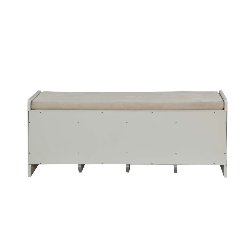 Acme - Berci Bench W/Storage 96775 Beige Fabric & White Finish