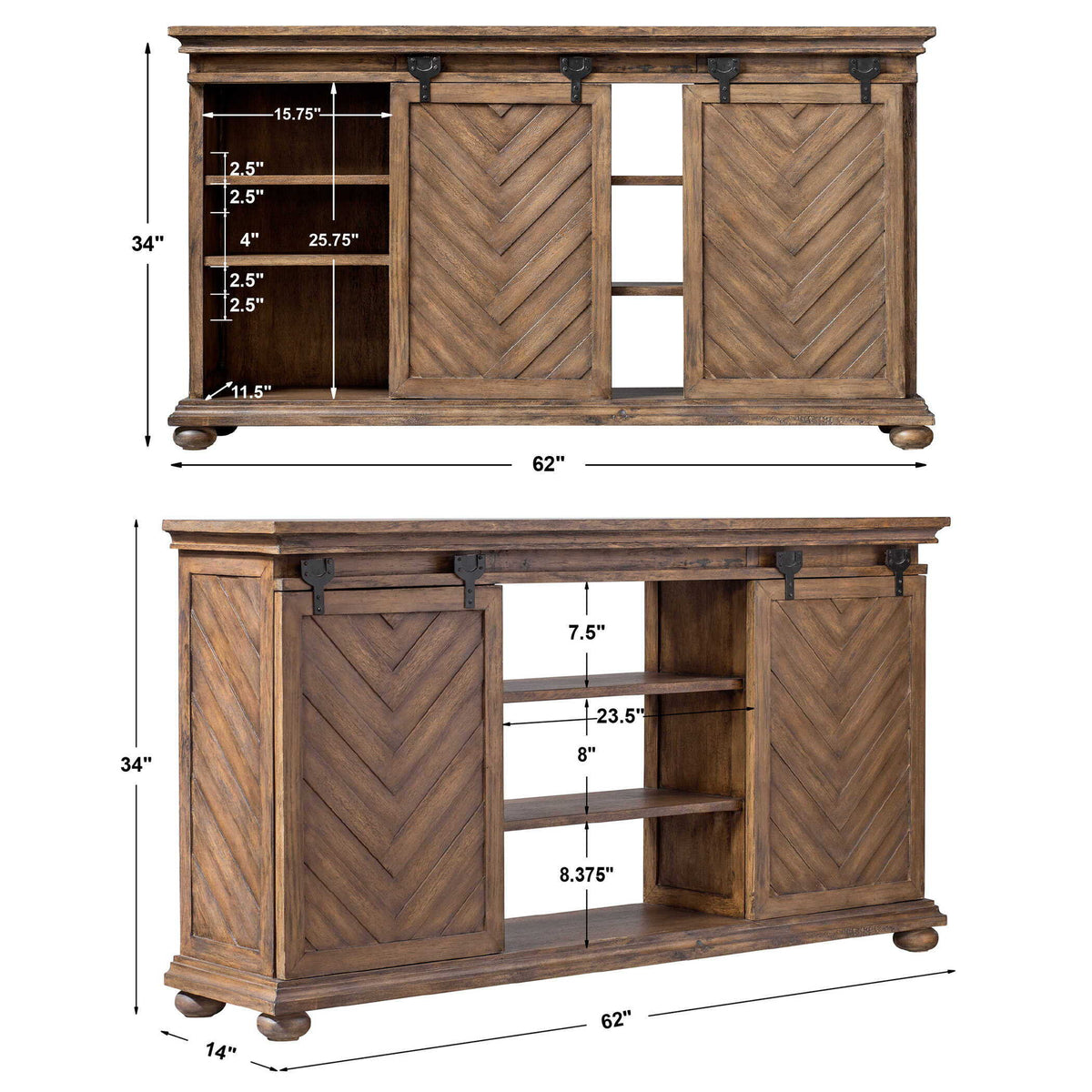Primalia Barn Door Media Console - Light Brown by Uttermost - View 9