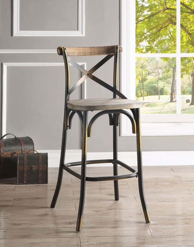 Acme - Zaire Bar Chair 96805 Antique Copper & Antique Oak Finish