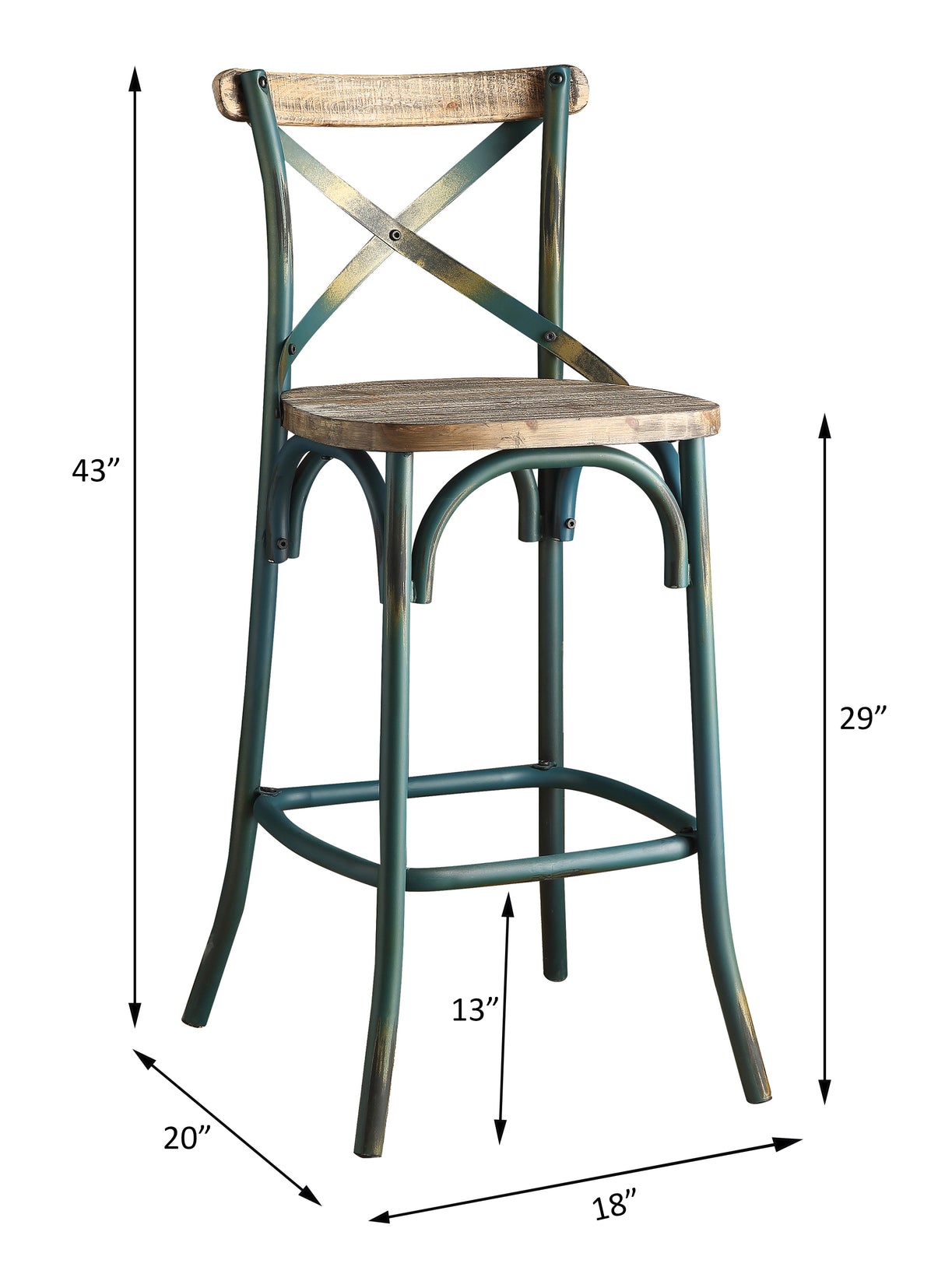 Acme - Zaire Bar Chair 96807 Antique Turquoise & Antique Oak Finish