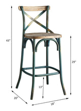 Acme - Zaire Bar Chair 96807 Antique Turquoise & Antique Oak Finish