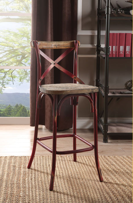 Acme - Zaire Bar Chair 96808 Antique Red & Antique Oak Finish