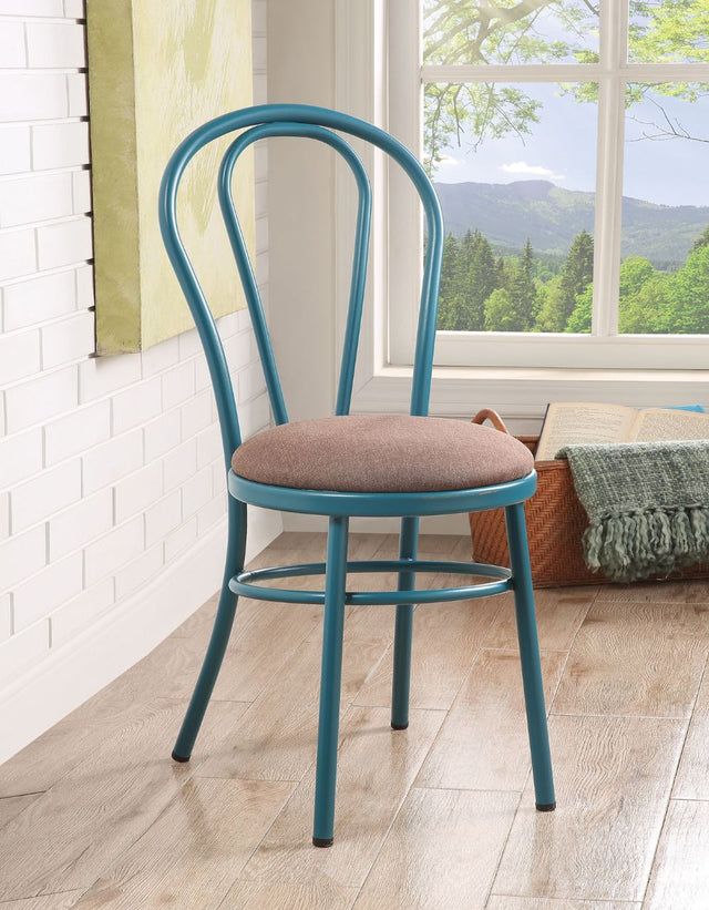 Acme - Jakia Side Chair (Set-2) 96814 Latte Fabric & Teal Finish