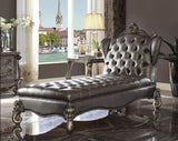 Acme - Versailles Chaise Lounge 96825 Silver Synthetic Leather & Antique Platinum Finish