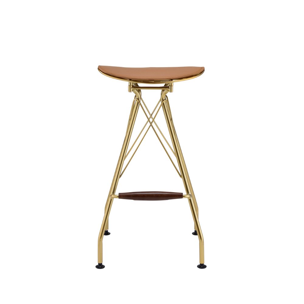 Acme - Dragea Bar Stool (Set-2) 96850 Whiskey Synthetic Leather & Gold Finish