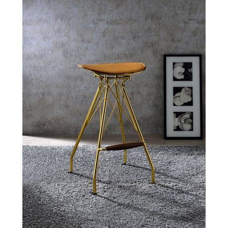 Acme - Dragea Bar Stool (Set-2) 96850 Whiskey Synthetic Leather & Gold Finish