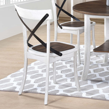 WOODHOMER 5-Piece Round Dining Set, 1 Table with 4 X-Back Chairs, Two-Tone Antique White & Walnut Finish, Space-Saving Kitchen & Dining Furniture - sold by Home Elegance USA