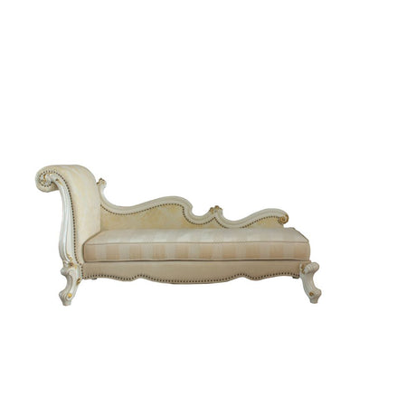 Acme - Picardy Chaise Lounge W/2 Pillows 96910 Pattern Fabric & Antique Pearl Finish