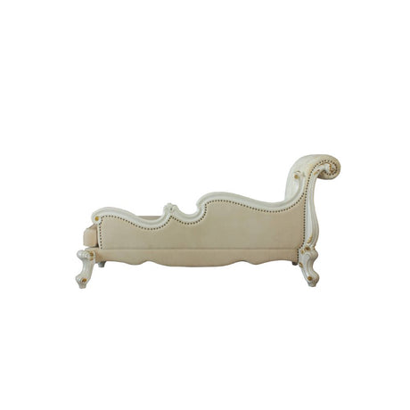 Acme - Picardy Chaise Lounge W/2 Pillows 96910 Pattern Fabric & Antique Pearl Finish