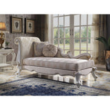 Acme - Picardy Chaise Lounge W/2 Pillows 96910 Pattern Fabric & Antique Pearl Finish