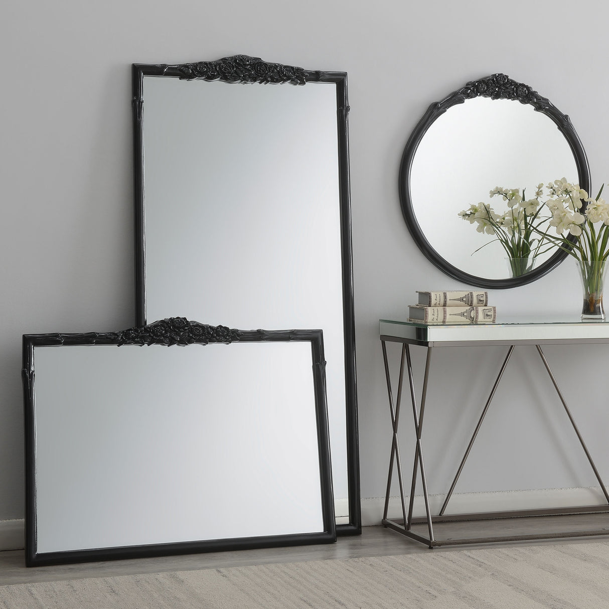 Floor Mirror - Sylvie French Provincial Rectangular Floor Mirror Black