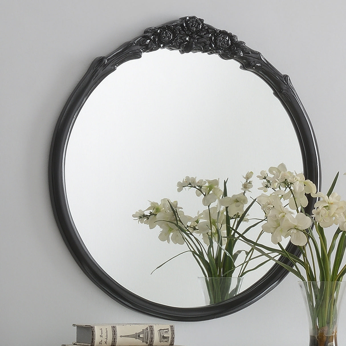 Wall Mirror - Sylvie French Provincial Round Wall Mirror Black