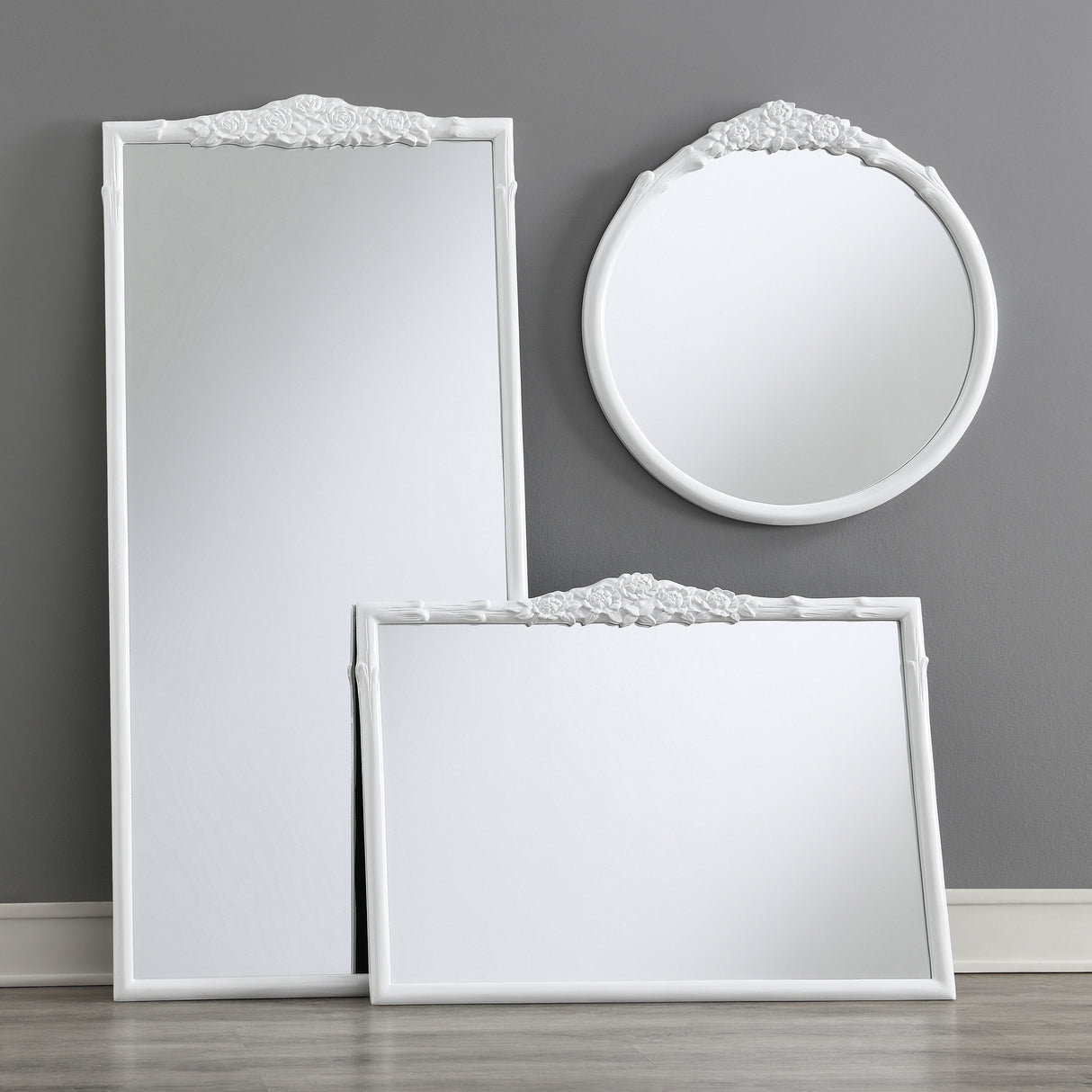 Wall Mirror - Sylvie French Provincial Round Wall Floor Mirror White