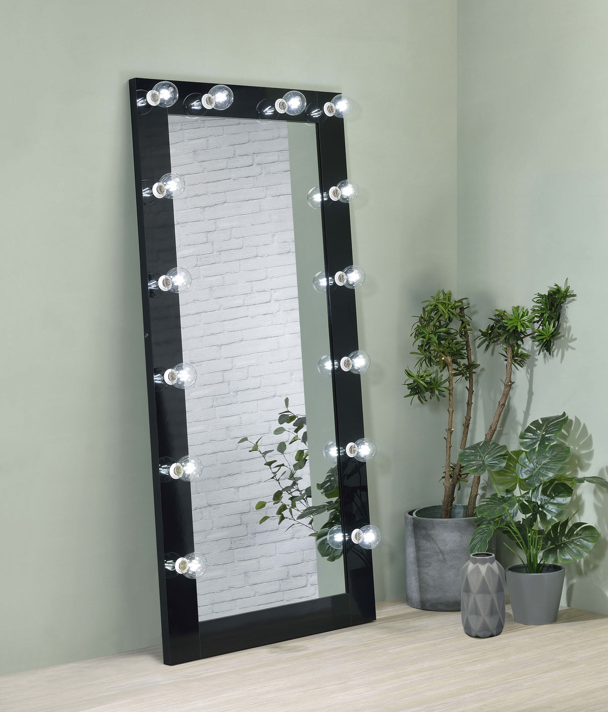 Floor Mirror - Zayan Full Length Floor Mirror With Lighting Black High Gloss