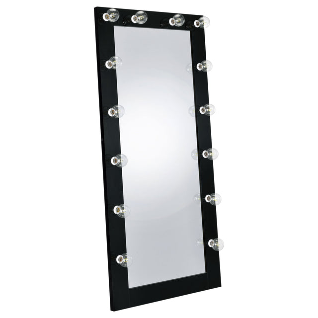 Floor Mirror - Zayan Full Length Floor Mirror With Lighting Black High Gloss