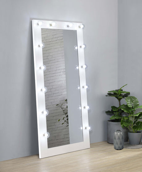 Floor Mirror - Zayan Full Length Floor Mirror With Lighting White High Gloss