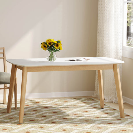 5-Piece Dining Set, 1 Table + 4 Chairs, Rubberwood Frame, Ergonomic Chairs & Faux Wood Table, Beige+Natural+White Oak - sold by Home Elegance USA