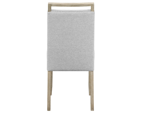 7pc Dining Set Contemporary Style White Genuine Marble Stone Rectangular Table Full Back Upholstered Chairs Beige Gray Dining Room Wooden Furniture - sold by Home Elegance USA