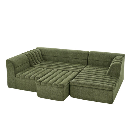 135' U-Shaped Modular Sectional Sofa with Chaise and Movable Ottoman for Living Room, Chenille Upholstered Boneless Couches with Wave-Shaped Armrest, No Pillows Included - sold by Home Elegance USA