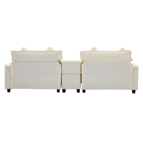 Chenille Upholstered Sectional Sofa with Removable Ottoman, USB Ports, Cup Holders, and Storage, Beige, 111' - sold by Home Elegance USA