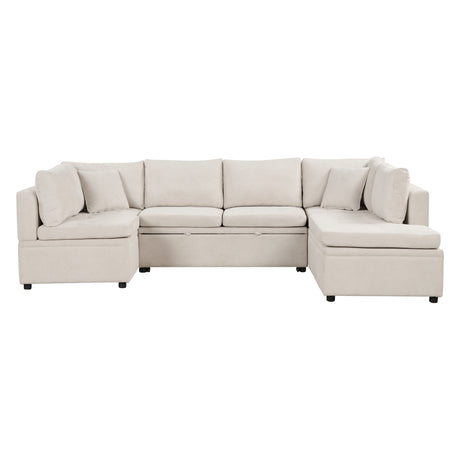 Oversized U-Shaped Sectional Sofa Couch with Pull-out Bed, Beige Chenille, 117.3' - sold by Home Elegance USA