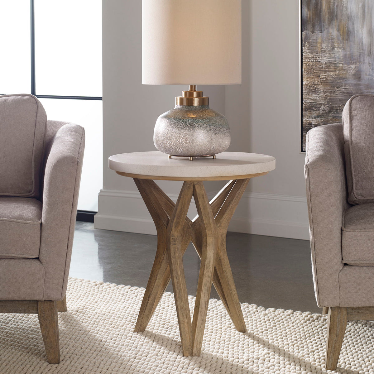 Marnie Limestone Side Table White & Light Brown - White / Light Brown by Uttermost - View 2