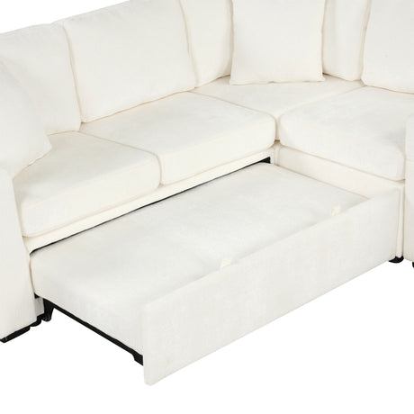 120.5' L-shaped Convertible Sofa Bed Modular Sectional Sofa Reversible Sleeper with Pull-Out Bed, Cup Holders, and Ample Storage Space for Living Room(Old SKU:N719S001940K), White - sold by Home Elegance USA