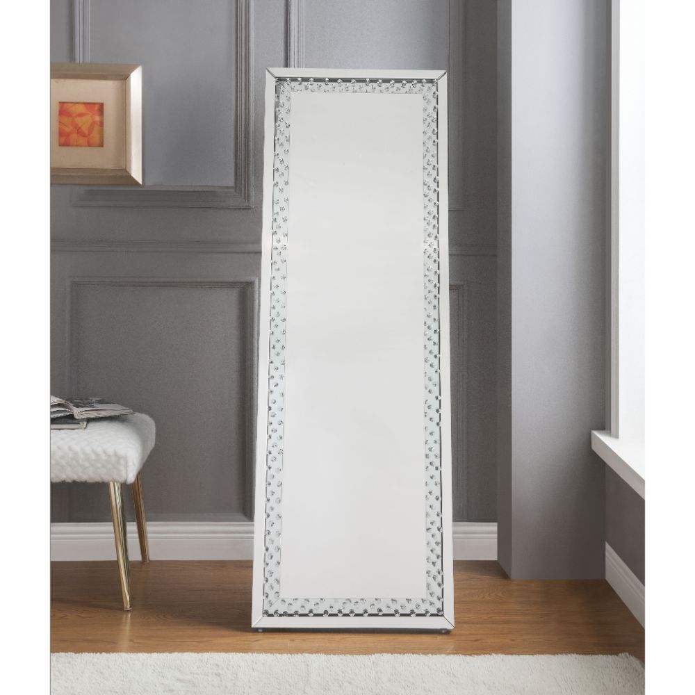 Acme - Nysa Floor Mirror 97025 Mirrored & Faux Crystals