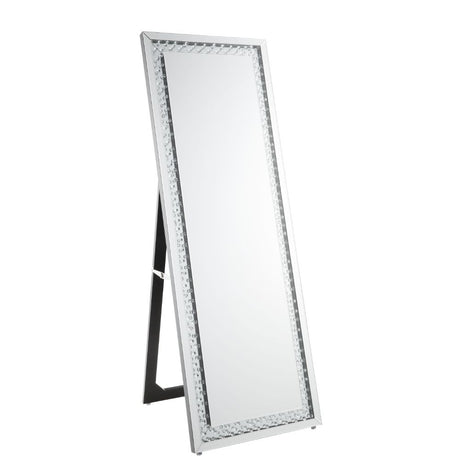 Acme - Nysa Floor Mirror 97025 Mirrored & Faux Crystals
