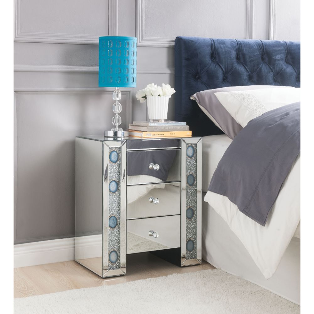 Acme - Sonia Accent Table 97028 Mirrored & Faux Agate Stone Finish