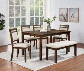 6pc Traditional Wooden Dining Set Rectangular Wooden Table Curve Back Upholstered Chairs Bench Dining Room Furniture Brown - sold by Home Elegance USA
