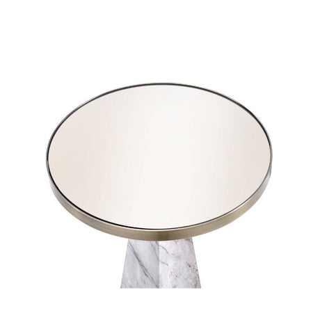 Acme - Galilahi Accent Table 97129 Mirrored, Faux Marble Top & Antique Gold Finish