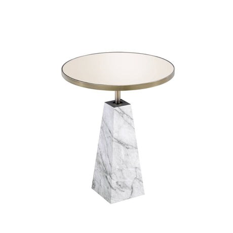 Acme - Galilahi Accent Table 97129 Mirrored, Faux Marble Top & Antique Gold Finish