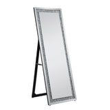 Acme - Noralie Floor Mirror 97156 Mirrored & Faux Diamonds