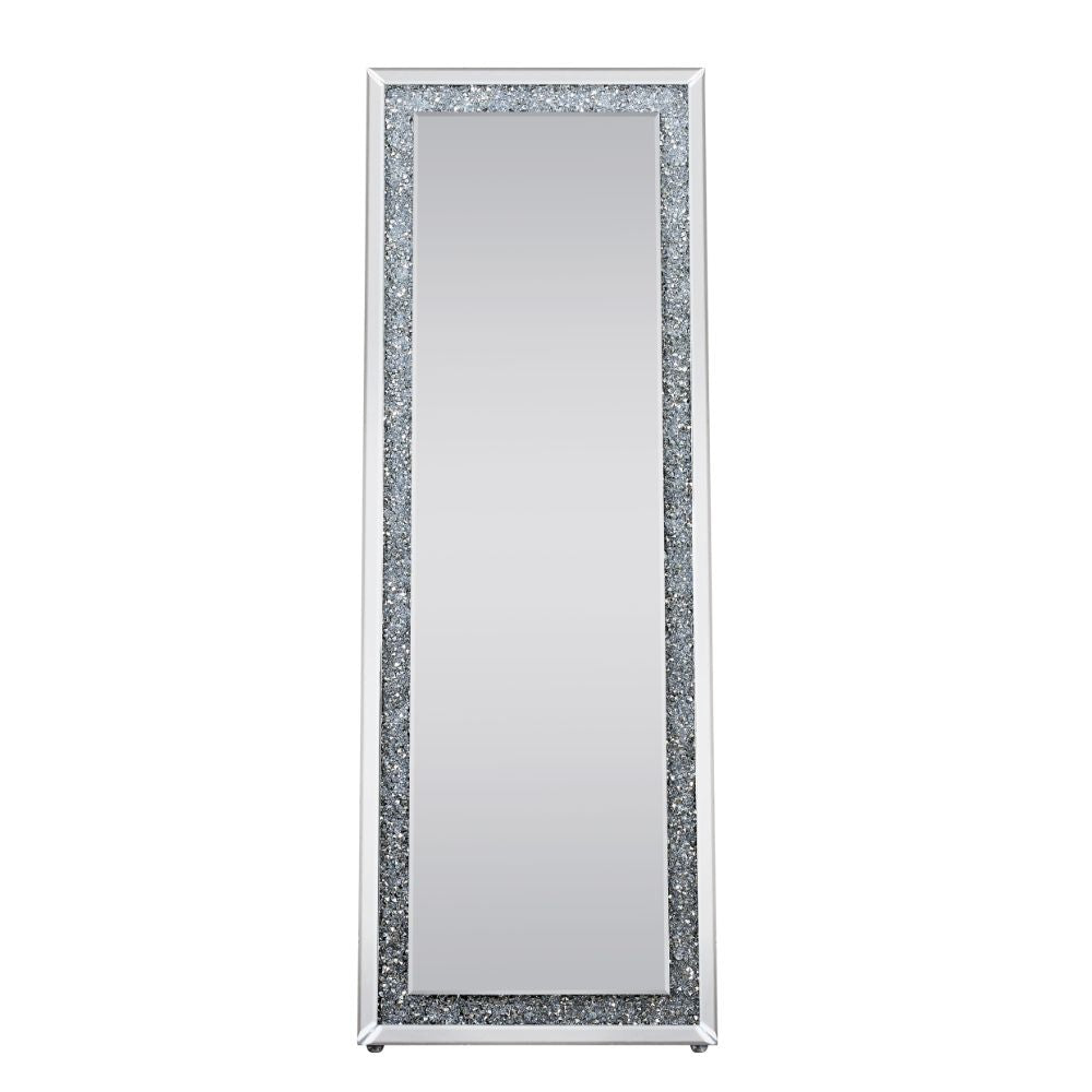 Acme - Noralie Floor Mirror 97156 Mirrored & Faux Diamonds