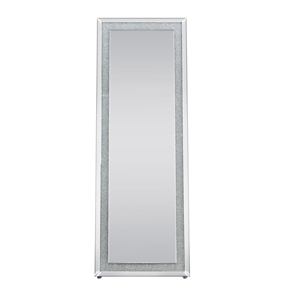 Acme - Noralie Floor Mirror 97157 Mirrored, Faux Diamonds