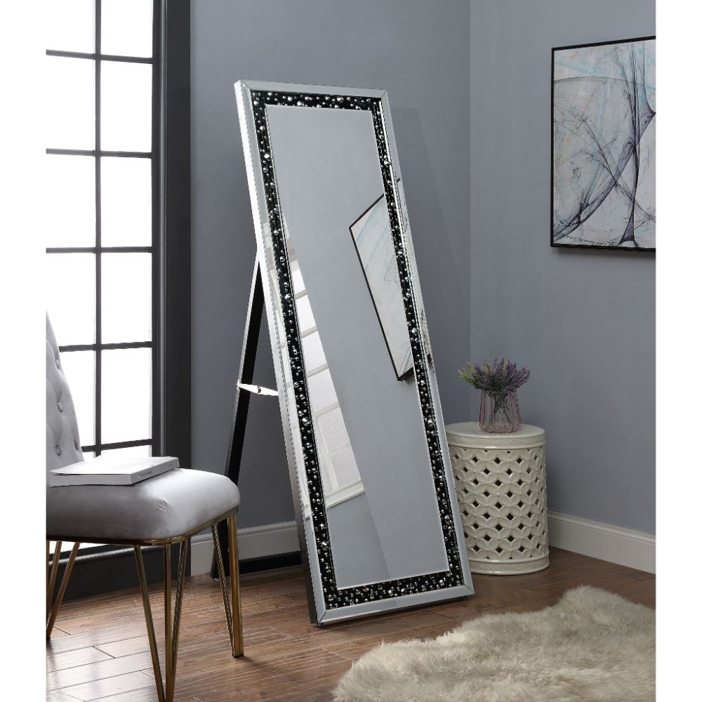 Acme - Nysa Floor Mirror 97158 Faux Crystals