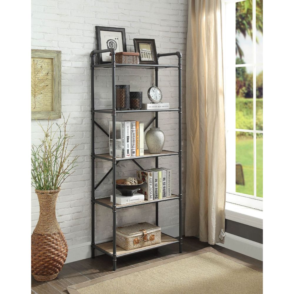 Acme - Itzel Bookshelf 97164 Antique Oak & Sandy Gray Finish