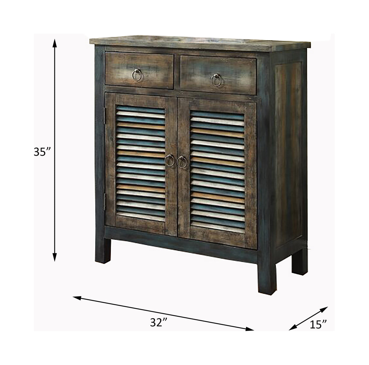 Acme - Glancio Console Cabinet 97253 Antique Oak & Teal Finish