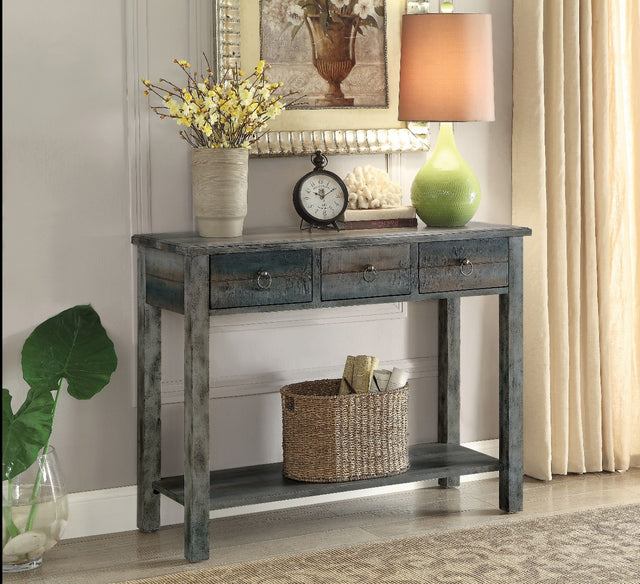 Acme - Glancio Console Table 97257 Antique Gray & Teal Finish