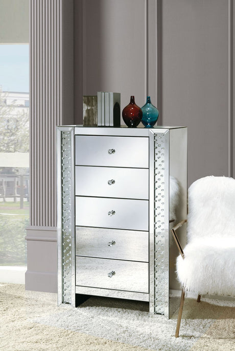 Acme - Nysa Cabinet 97304 Mirrored & Faux Crystals