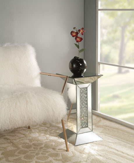 Acme - Nysa Pedestal Stand 97306 Mirrored & Faux Crystals